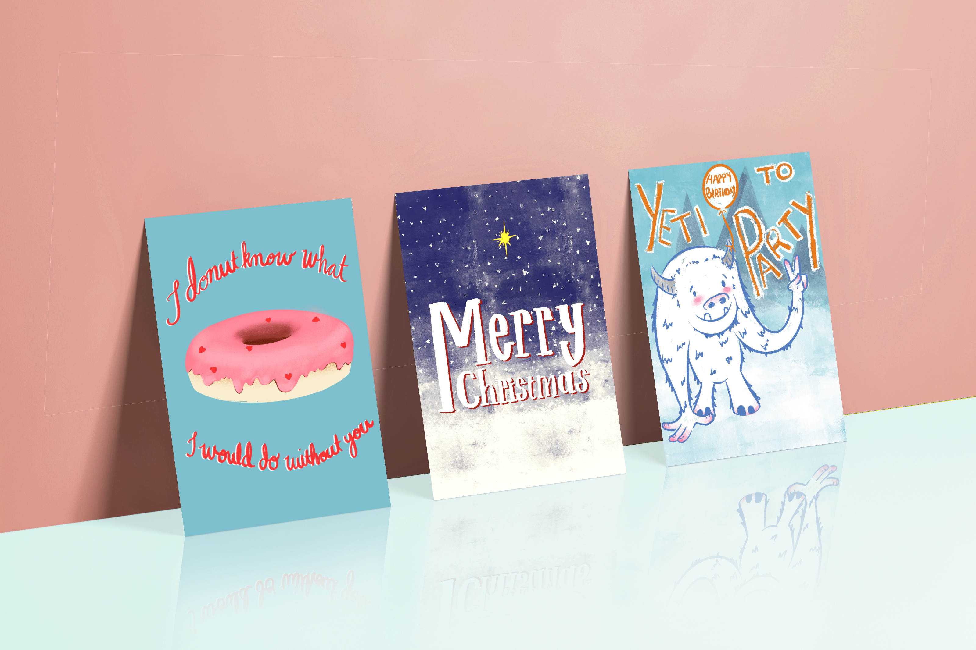 three greeting cards